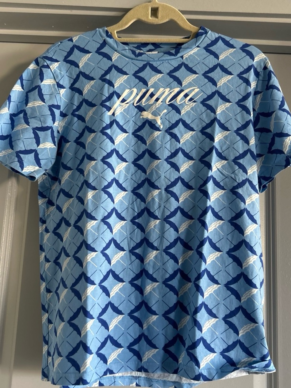 Puma Light Blue & Navy Geometric Short Sleeve Tee